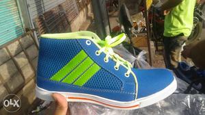 Blue,green And White High-top Sneaker