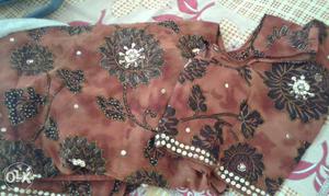 Brand new, very beautiful brown And Black Floral Sari.not