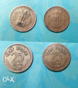 Four Round Indian Paise Coins