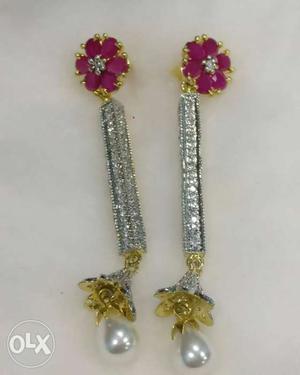 Gold-color Diamond And Amethyst Clustered Drop Earrings