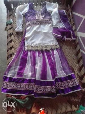 Gray-and-purple Sari Traditional Dress