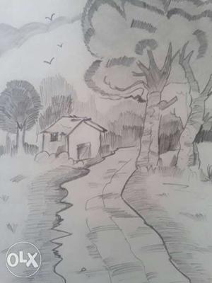 Handmade landscape sketch on paper