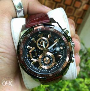 Maroon And Black Face Edifice Chronograph Watch With Strap