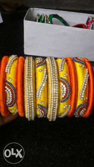 Orange And Yellow Silk Thread Bangles