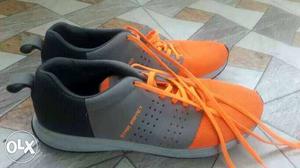 Pair Of Gray-black-and-orange Sneakers