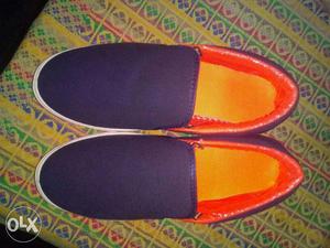 Pair Of Purple-and-orange Loafers