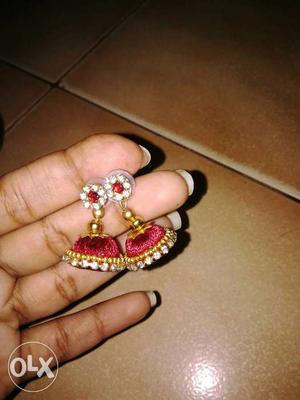 Pair Of Red-and-gold Jhumkas