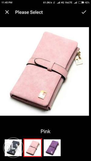 Pink Suede Long Wallet