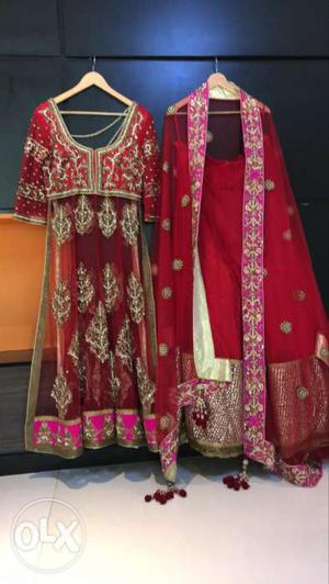 Red lehenga with pink border (worn only once)