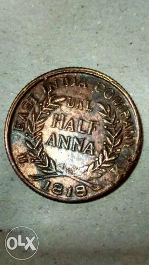 Round Brown Half Anna  Coin