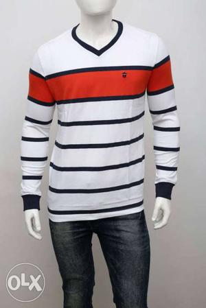 White, Blue, And Red Stripe Sweater