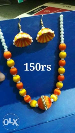 Yellow And Orange Necklace And Jhumkas Earrings