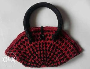 Black And Red Knit Handbag