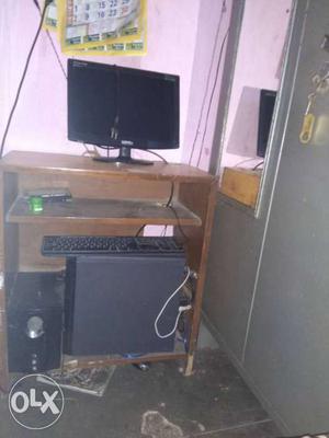 Flat Screen Computer Monitor, Corded Keyboard, And Computer