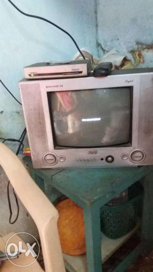 Gray Widescreen CRT Television With Remote Control