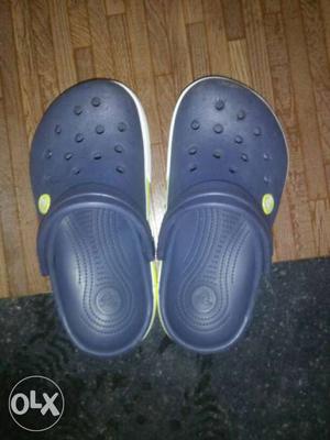 Pair Of Blue-and-white Rubber Crocs