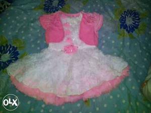 Pink with white and pure white party wear froks