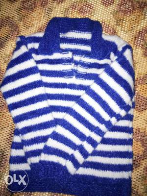 White And Blue Stripe Knit Jacket