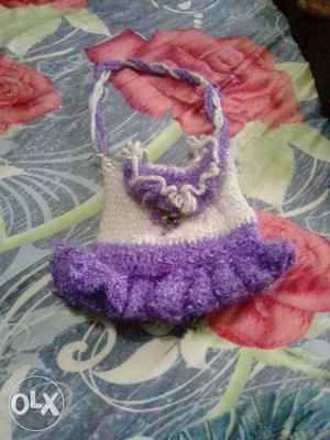 White And Purple Knit Pouch