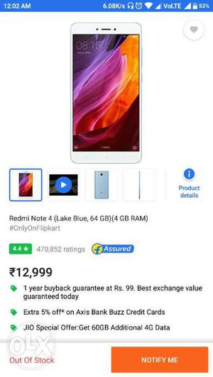 Mi redmi note 4 4gb ram 64gb rom available, for sale or