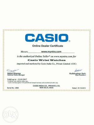 Casio Online Dealer Certificate