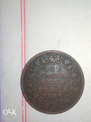  Copper-colored 1 Quarter Anna India Coin