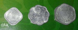 Old  unc one two three paisa coin