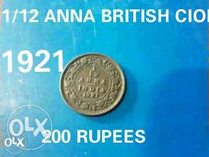 Round Gold-colored 1/2 Anna Indian Coin