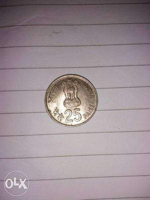 Round silver DELHI  coin 25paise Round Delhi