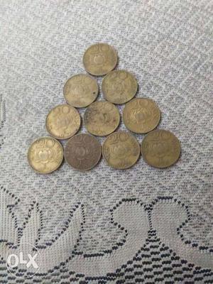 10 nos. of 20 paisa coins having Lotus flowers