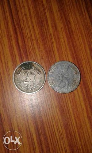 Round Silver Indian 25 Paise Coins