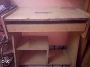 Beige Wooden Desk With Hutch