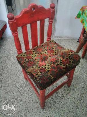 Brown And Red Floral Padded Chair With Red Wooden Frame