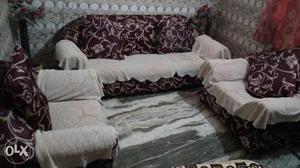 Brown-and-white Floral 3-piece Sofa Set