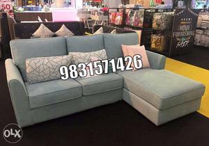 Gray Suede Sectional Sofa With Pillow Set