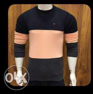 Men's Black And Pink Long-sleeve Top