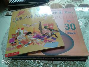 Origami book, music books, school atlas. Any book