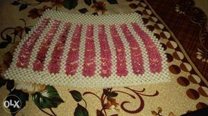 Pink And White Beaded Mat