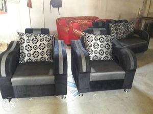 Rehan furniture Two Black-and-gray Sofa Chairs 1+1+ 3 siters