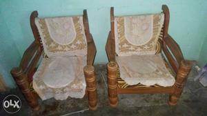 Three + Two Brown Wooden Sofa set Chairs