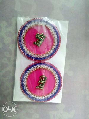 Two Pink-blue-and-white Round Textile Decor