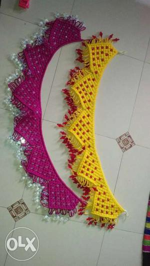 Two Yellow And Pink Knitted Hanging Decors