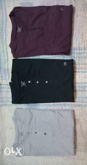 White, Black And Maroon Henley Shirts