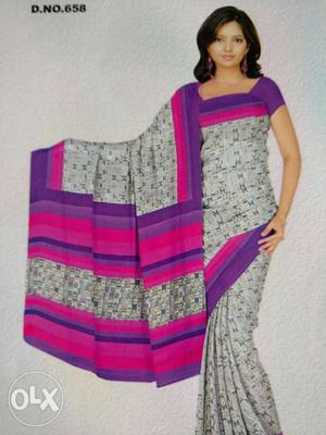 1+1Woman's Purple, Pink, And Gray Sari Outfit