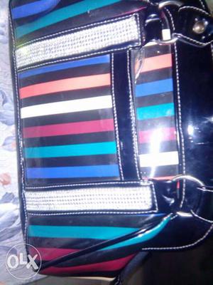 Black And Multicolored Striped Tote Bag