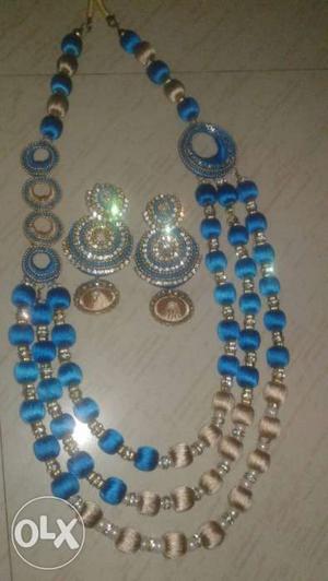 Blue And Silver Necklace And Earrings