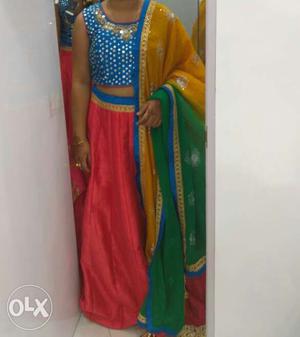Blue, Red, Green, And Gold Sari