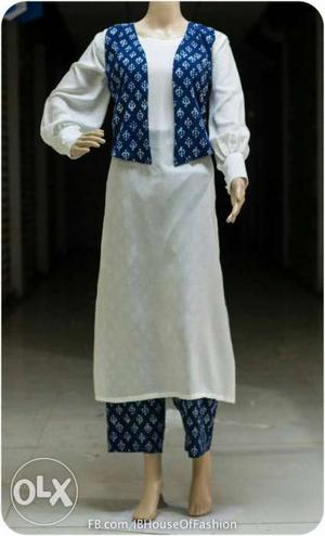 Brand new white colour linen kurti with batik