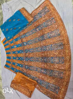 Brown And Blue Sequined Traditional Dress