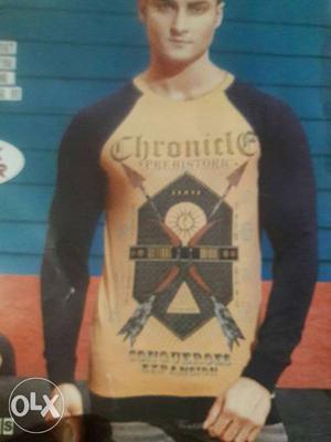 Men's Beige And Black Chronicle Print Sweat Shirt